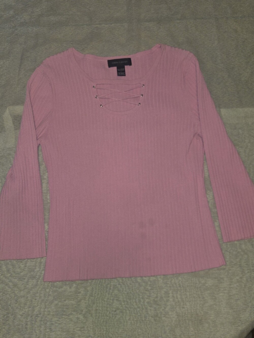 Cable & Gauge Ribbed Lace-Up Long Sleeve Top - Dusty Rose